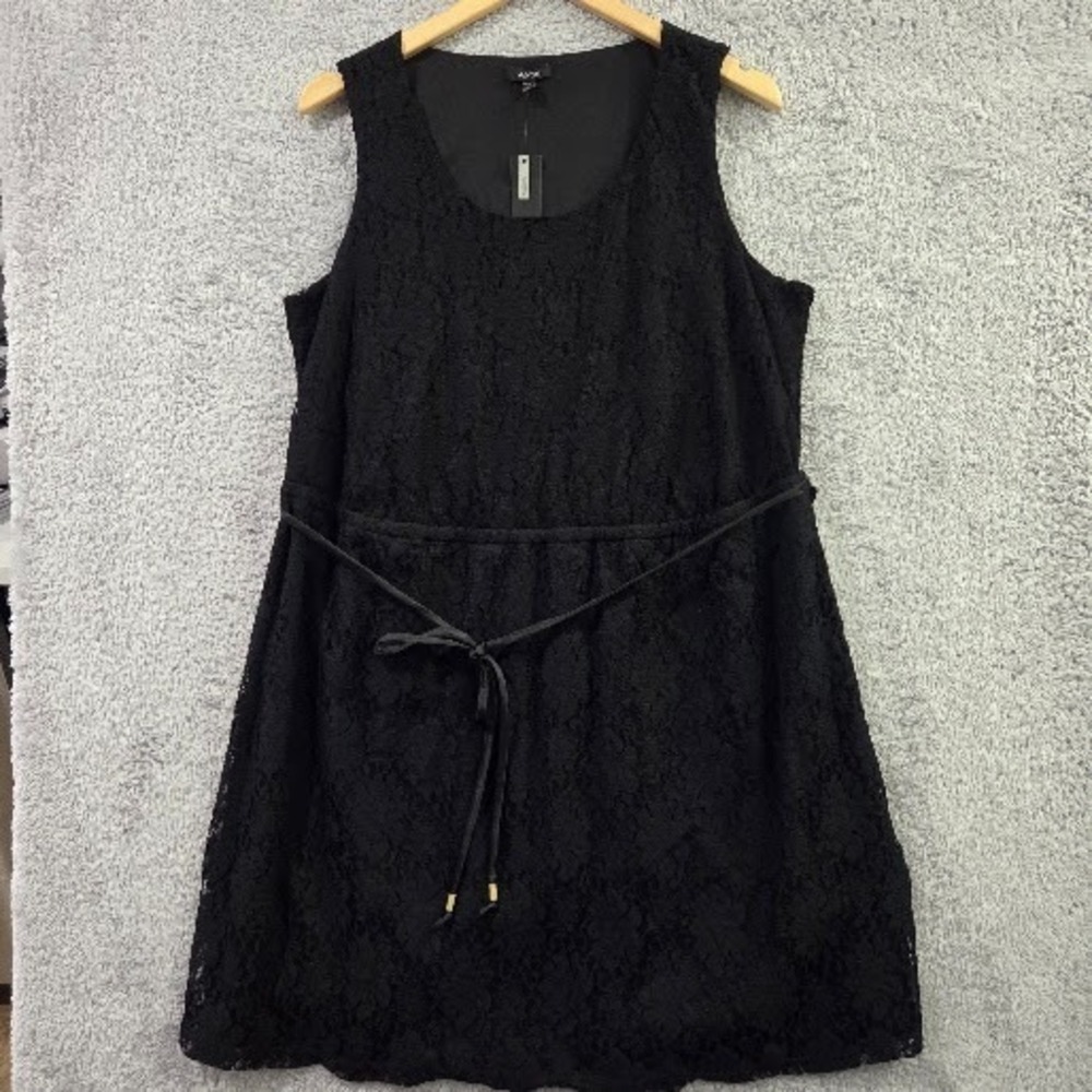 Apt 9 Dress Women's Plus 0X Black Lace Fit Flare Lined Belted Sleeveless NWT